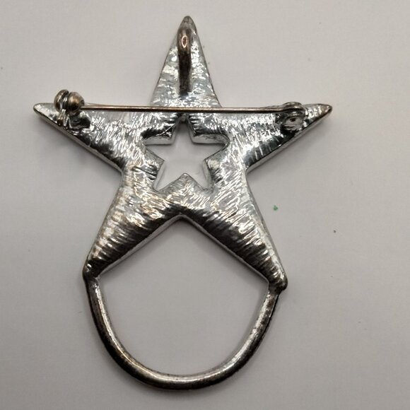 Vintage Silver Rhinestone Star Brooch Lonestar Dangle Charm Loop - Picture 2 of 3